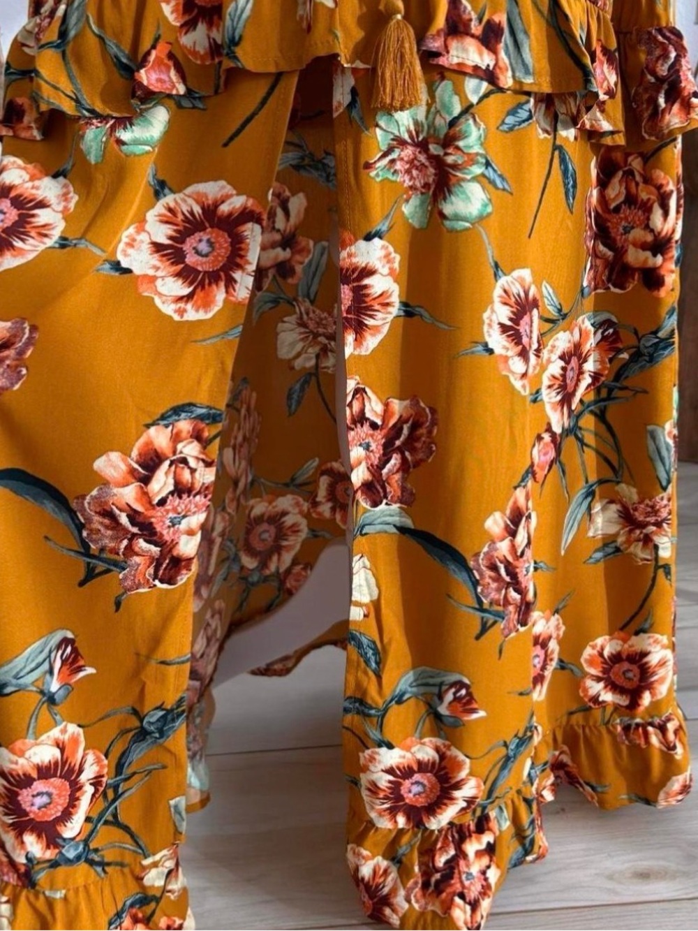 Xhilaration Mustard Floral Spaghetti-Strap Maxi Dress - Picture 3 of 6